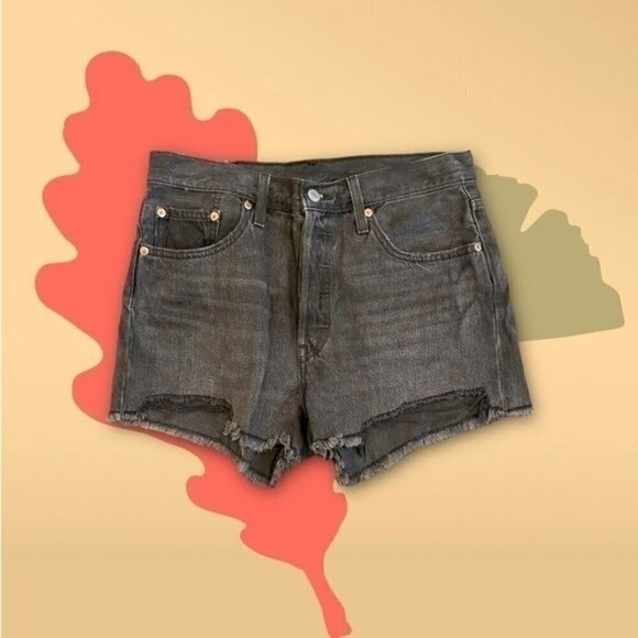 Levi’s Premium 501 Original Shorts Distressed Cutoff Eat Your Words Charcoal 29 - Picture 2 of 10